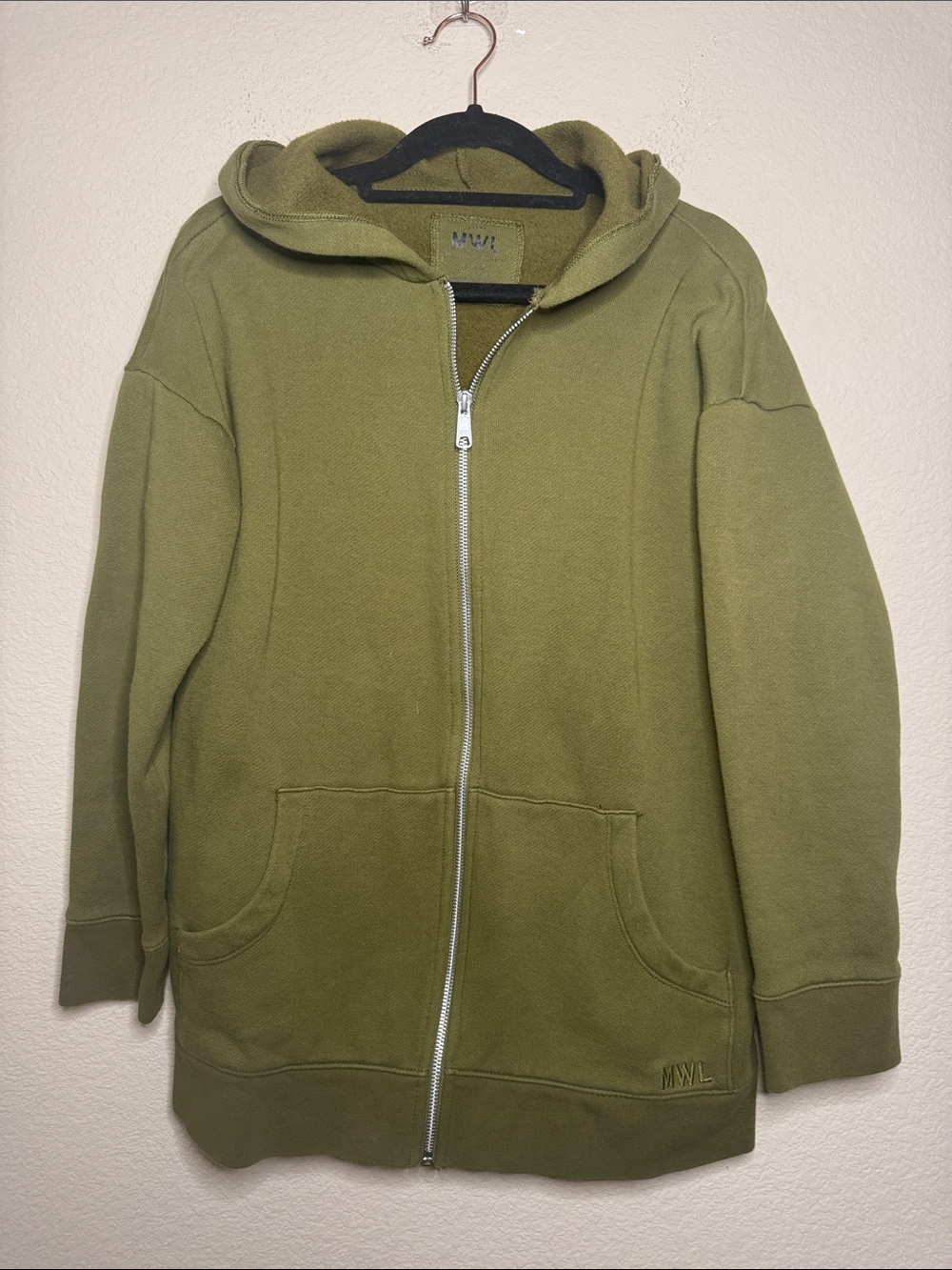 MWL Madewell Olive Green Hooded Zip-Up Sweatshirt Size Extra Small